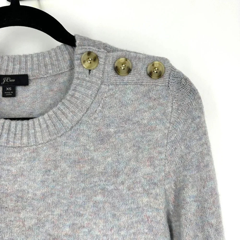 J.Crew Button Detail Crewneck Sweater Gray Supersoft Alpaca Blend‎ XS